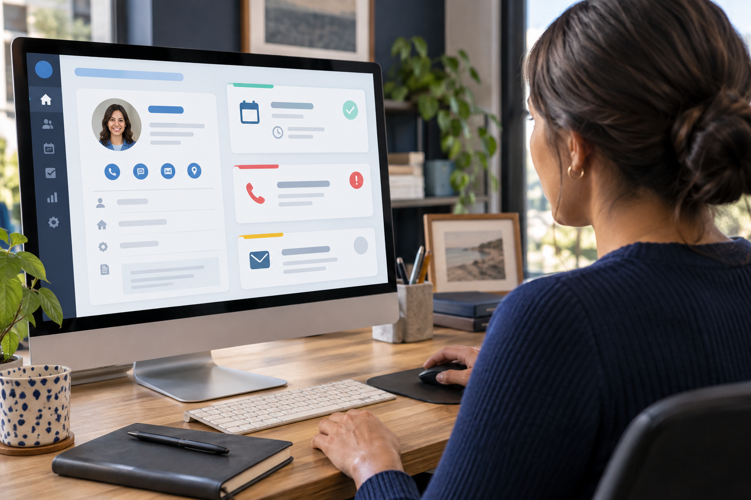 A team member reviewing meaningful next actions on a computer screen